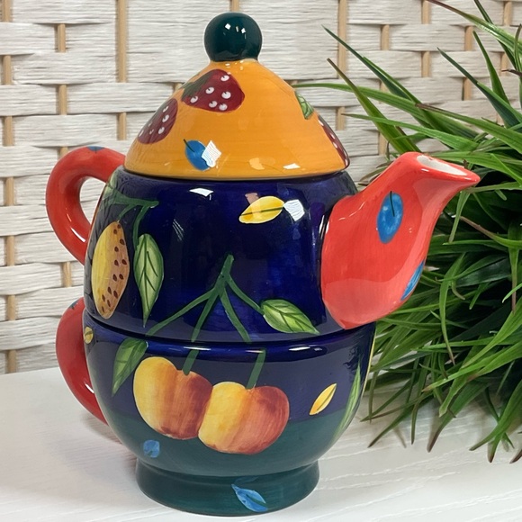Bella Casa by Ganz Hand-Painted Fruit Ceramic Teapot Set - Picture 4 of 9